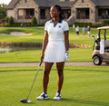 Women’s Pleated Performance Golf Set – White & Navy